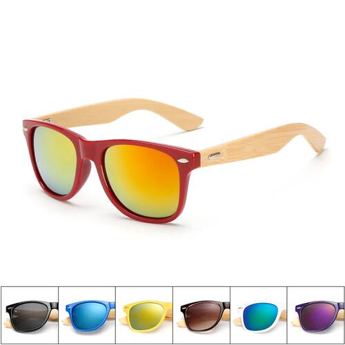 Bamboo Wood Square Sunglasses Design Men Women Coating Mirro