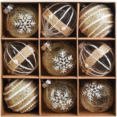 9Pcs 6cm Gold Christmas Ball Decor Suit Shatterproof Flash H