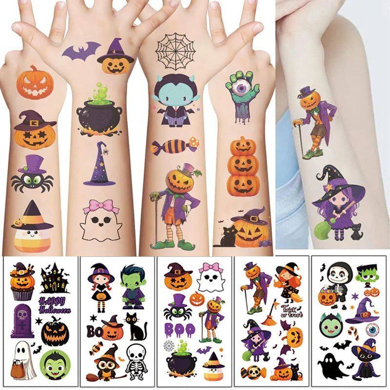 10PCS Pumpkin Halloween Decor Kid Tattoo Sticker Scary Bat G