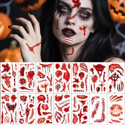 10pcs Bleeding Fake Scar Tattoo Stickers for Halloween Body