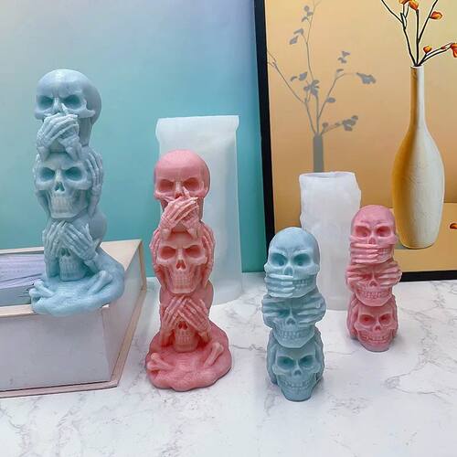 Halloween Skull Candle Silicone Mold DIY Horror Ghost Head A
