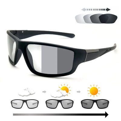 Men Photochromic Sunglasses Cycling Matte Black Sports Goggl