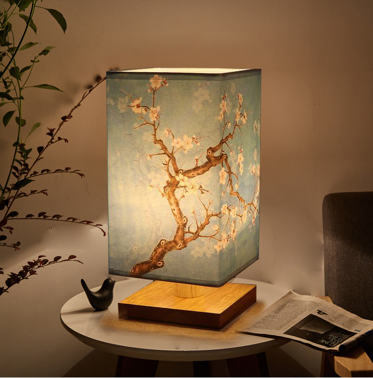 新中式ins风复古简约创意方形木小夜灯日式卧室温馨床头装饰台灯