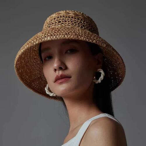 New French Retro Style Breathable Hollow Raffia Sun Hat Ladi