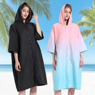 Changing Robe with Hood Microfiber Towel Poncho with Zipper