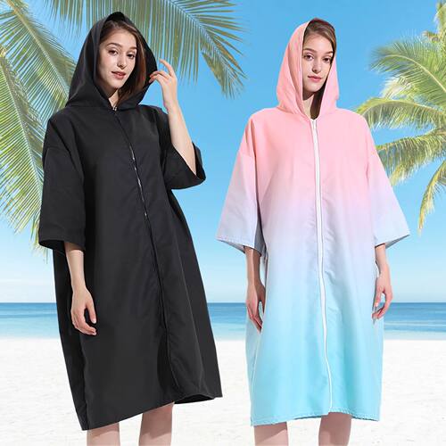 Changing Robe with Hood Microfiber Towel Poncho with Zipper