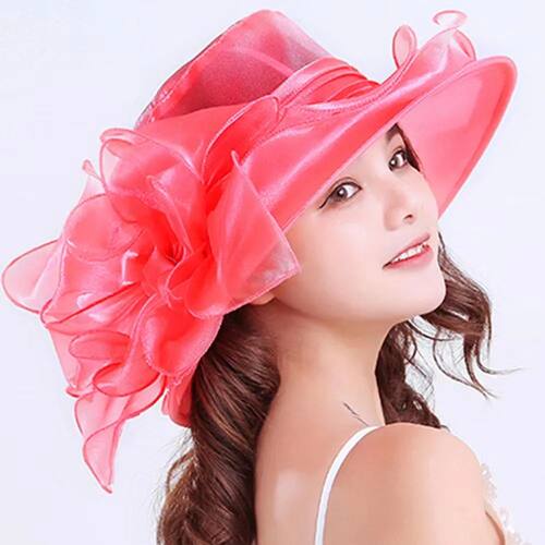 Sun Hat Organza Hat Stylish Wide Brim Ruffles Foldable Hat B