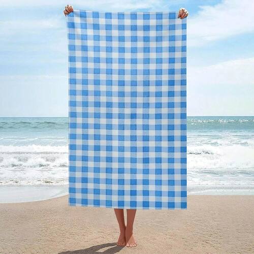 Blue and White Plaid Beach Towel for Adults,Quick Dry Bath T