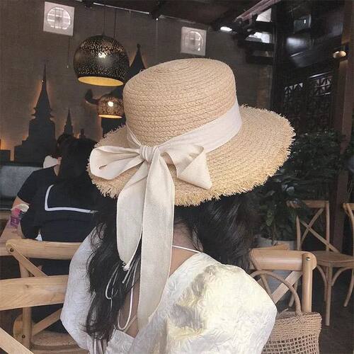 summer sun hat bow Raffia hat Sun visor women's summer panam