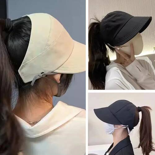 Foldable Wide Brim Ponytail Sun Hat Drawstring Adjustable Ca