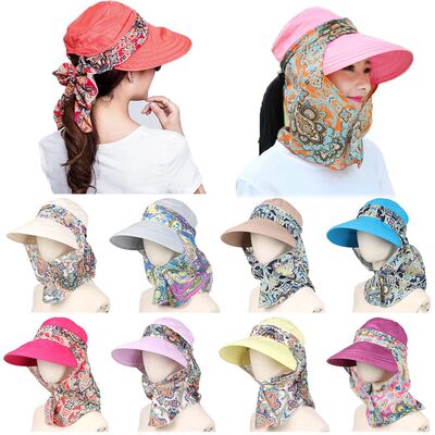 1Pc Summer Anti-UV Sun Hat Women Wide Brim Floral Print Caps