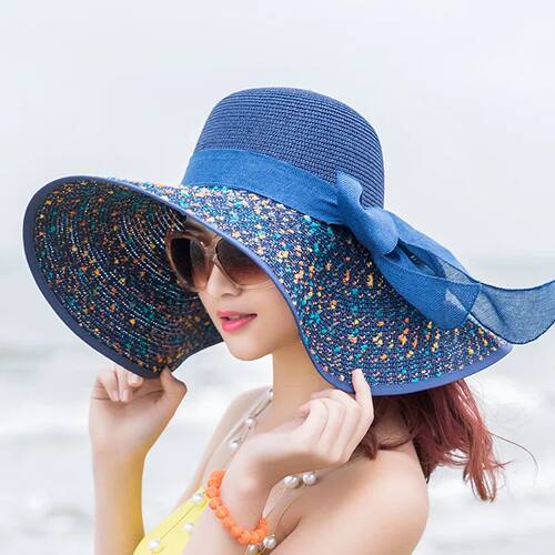 Women Summer Beach Travel Straw Hat Korean Seaside Big Hat B