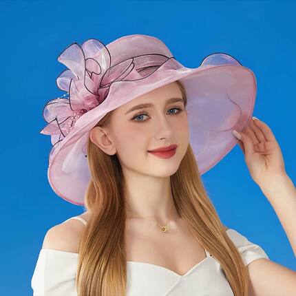 Elegant Mesh Hat Summer Organza Flower Wide Brim Sunscreen H