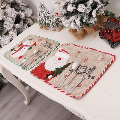 Santa Snowman Embroidered Placemat Cartoon Doll Heat Insulat
