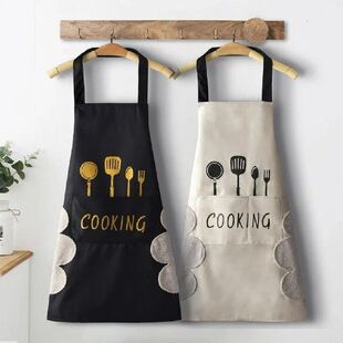 and Men Apron for Han Kitchen Women Pockets Aprons with