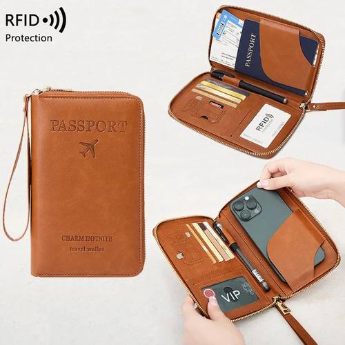 RFID Blocking Passport Holder Travel Wallet Ticket Credit Ca