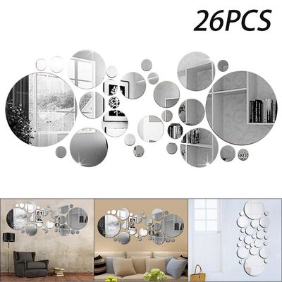 26pcs Silver Acrylic Mirror Wall Sticker Round Mirror Decal