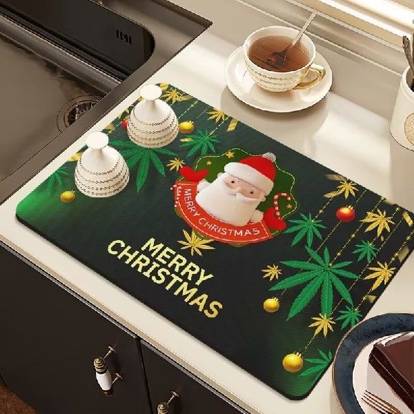 Christmas Kitchen Diatom Mud Drain Mat Water Absorption Coun