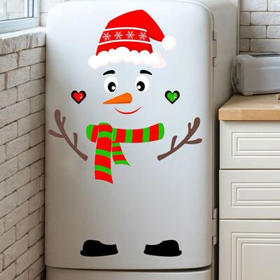 Cartoon Christmas Snowman Wall Sticker Kitchen Refrigerator