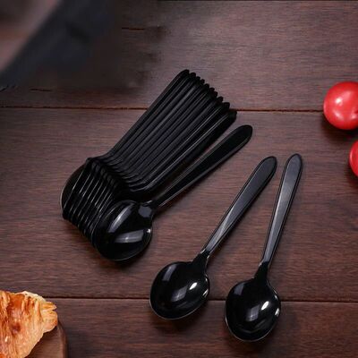 100Pcs Black Plastic Spoons Egg Spoons Disposable Large Fork