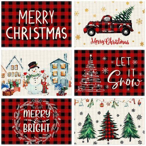 Christmas Placemat 6-piece Set Winter Holiday Family Gatheri