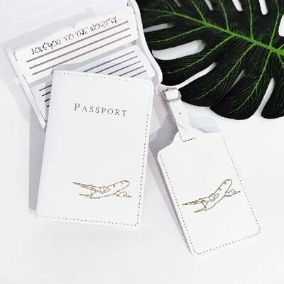 2PCS/Set Aircraft Passport Cover Luggage Tag With Name ID Ca