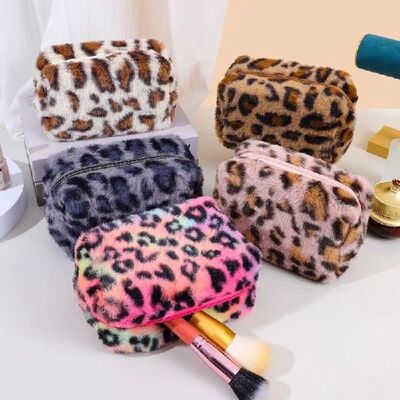 New Leopard Print Soft Plush Cosmetic Bag Makeup Bag Portabl