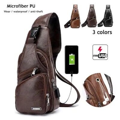 Men USB Charging Chest Bag Travel Hiking CrossBody Bag Male