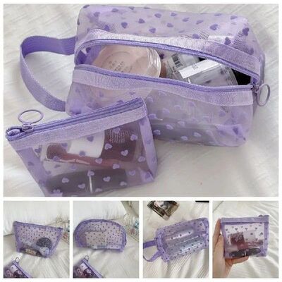 Mesh Cosmetic Bag Portable Heart Wave Point Storage Bag Love