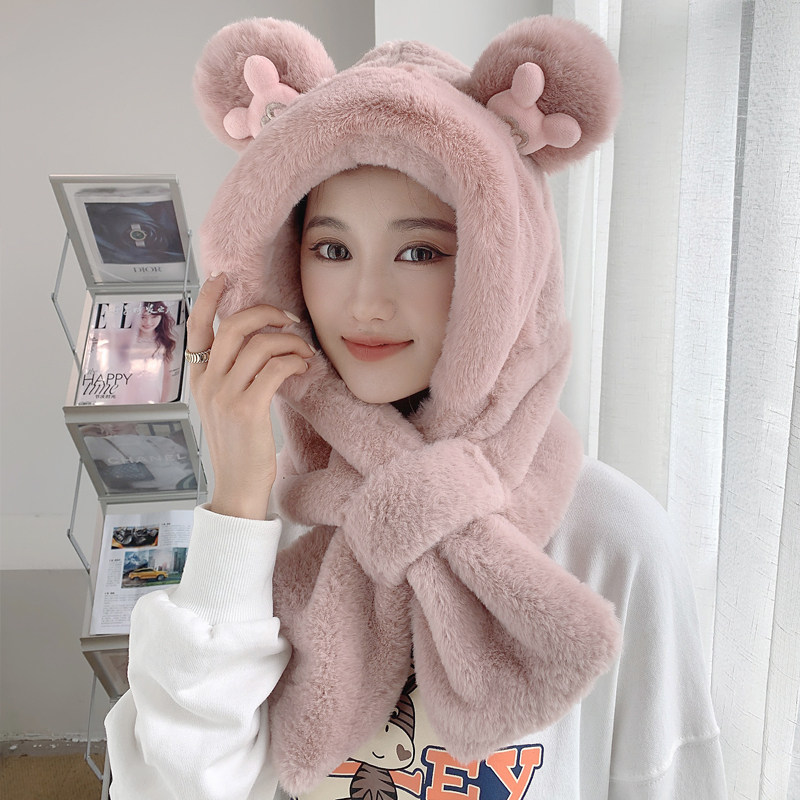 小熊熊网红耳朵帽子2024新款女可爱毛绒冬季交叉围巾连帽一体韩版,服饰配件/皮带/帽子/围巾,帽子,淘宝优惠券,粉丝福利购,淘宝优惠卷