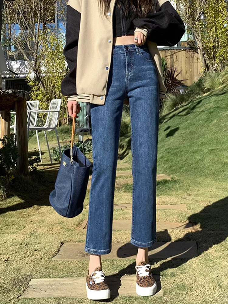 覆古深蓝色烟管直筒牛仔裤女春秋2025新款夏薄款高腰小个子八九分,女装/女士精品,牛仔裤,淘宝优惠券,粉丝福利购,淘宝优惠卷