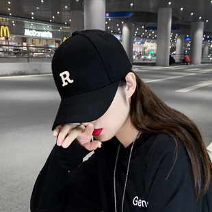 帽子男女韩版 棒球帽0315k 潮牌百搭鸭舌帽R刺绣遮阳帽防晒遮阳帽款