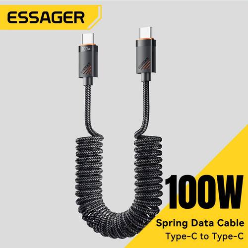 Car Spring Type C Cable For iPhone 16 15 Samsung 100W PD Quick Charging For Macbook iPad Type C to T