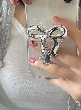 Korean Cute Silvery Bowknot Griptok Clear Phone Finger Ring