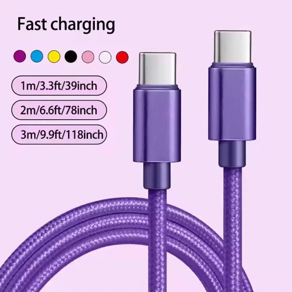 PD 60W Type C To Type C Quick Charge Braided Cable USB C Phone Chargers Cord For Samsung Huawei iPho