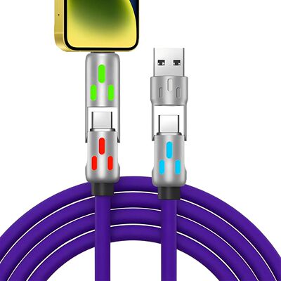 4In1 Multi Connectors Charger Rotating Elbow USB to Type-C 1.2m Mobile Phone 240W Quick Charging Sil