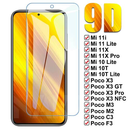 9D Protective Glass For Mi 11 10 10T Lite 11X Pro 10i 11i Tempered Glass Poco X3 F3 GT M3 X2 M2 C3 F