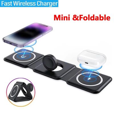 3In1 Magnetic Wireless Charger Pad Stand Foldable for iPhone