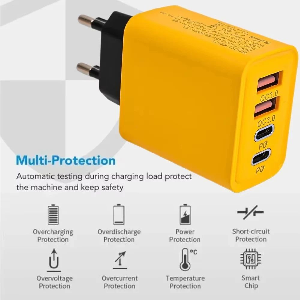 10A 120W Ultra Quick Charger 4 Port USB C PD Quick Charge 3.0 Type C USB Mobile Phone Adapter For iP