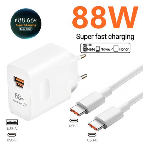 88W Max USB A+C Super Quick Charger For Huawei Mate 50 60 P60 Nova 12 Honor 400 Magic 6 Pro Type C t
