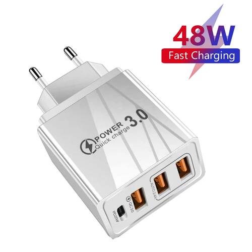 48W USB Charger QC 3.0 Type C PD Quick Charge For iPhone 12 13 Max Samsung S21 Huawei Mobile Phone E