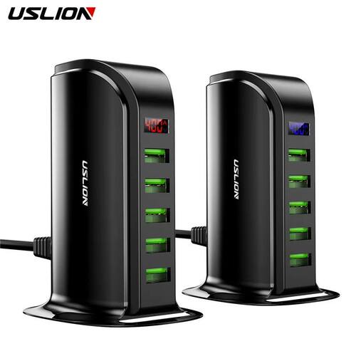 5 Ports USB Charger HUB LED Display USB Quick Charging Station Dock Mobile Phone Desktop Wall Quick