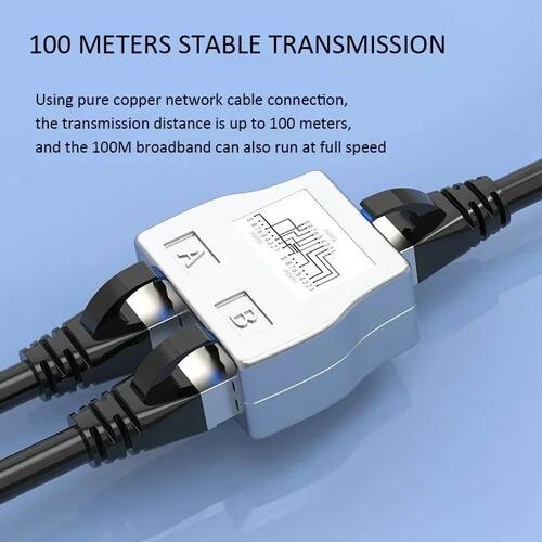 RJ45 Splitter 1 To 2 Ethernet Adapter Internet Network Cable Extender RJ45 Connector 45 Coupler ForP