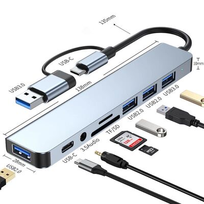 8In2 USB +Type C HUB Docking Station with 3.5mm Audio Jack A