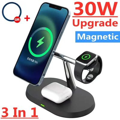 3In1 30W Magnetic Wireless Charger Stand Macsafe For iPhone