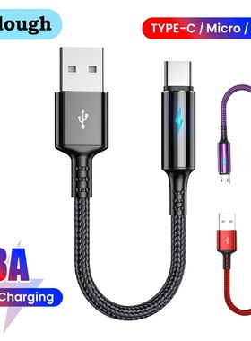 3A LED Type C to Type C Cable Quick Charging USB C to USB C Cable for Power Bank iPhone Huawei 0.25M