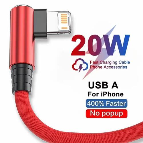 Right Angle Quick Charging USB Cable For iPhone 11 12 13 Pro XS Max X XR 6 6S 7 8 14 Plus Braided Wi