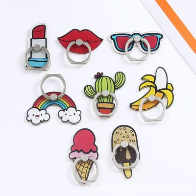 Mini Cute Cartoon Ring Buckle Holder Rainbow Lips Lipstick C