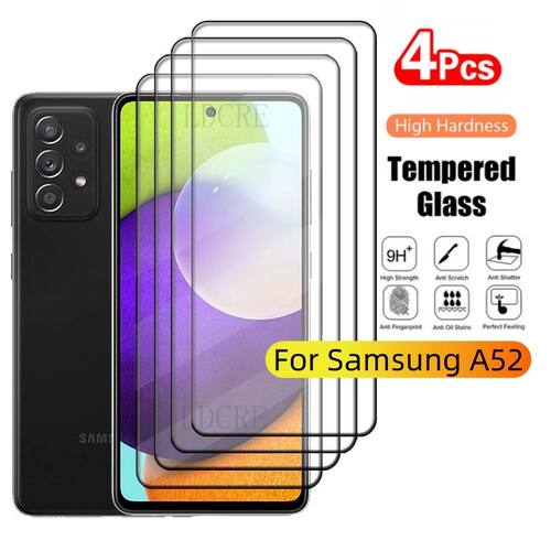 4Pcs For Samsung A52 Glass Samsung Galaxy A52 Tempered Glass 9H Protective Full Cover Glue For Scree