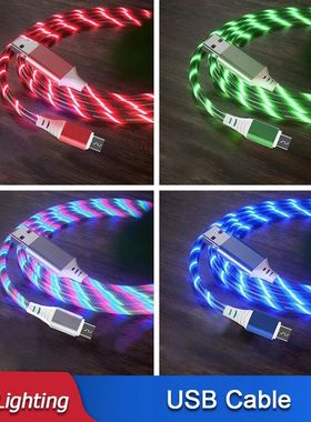 2.4A Glowing Type C Cable For iPhone 14 13 Pro Max LED Light Micro USB Quick Charging Cord For Samsu
